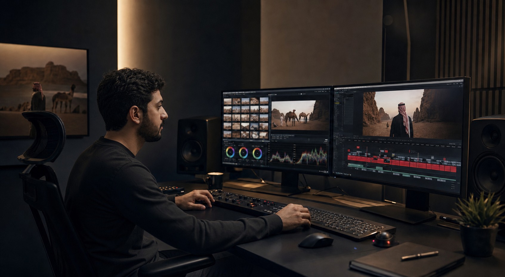 مونتاج فيديو احترافي داخل جناح ما بعد الإنتاج